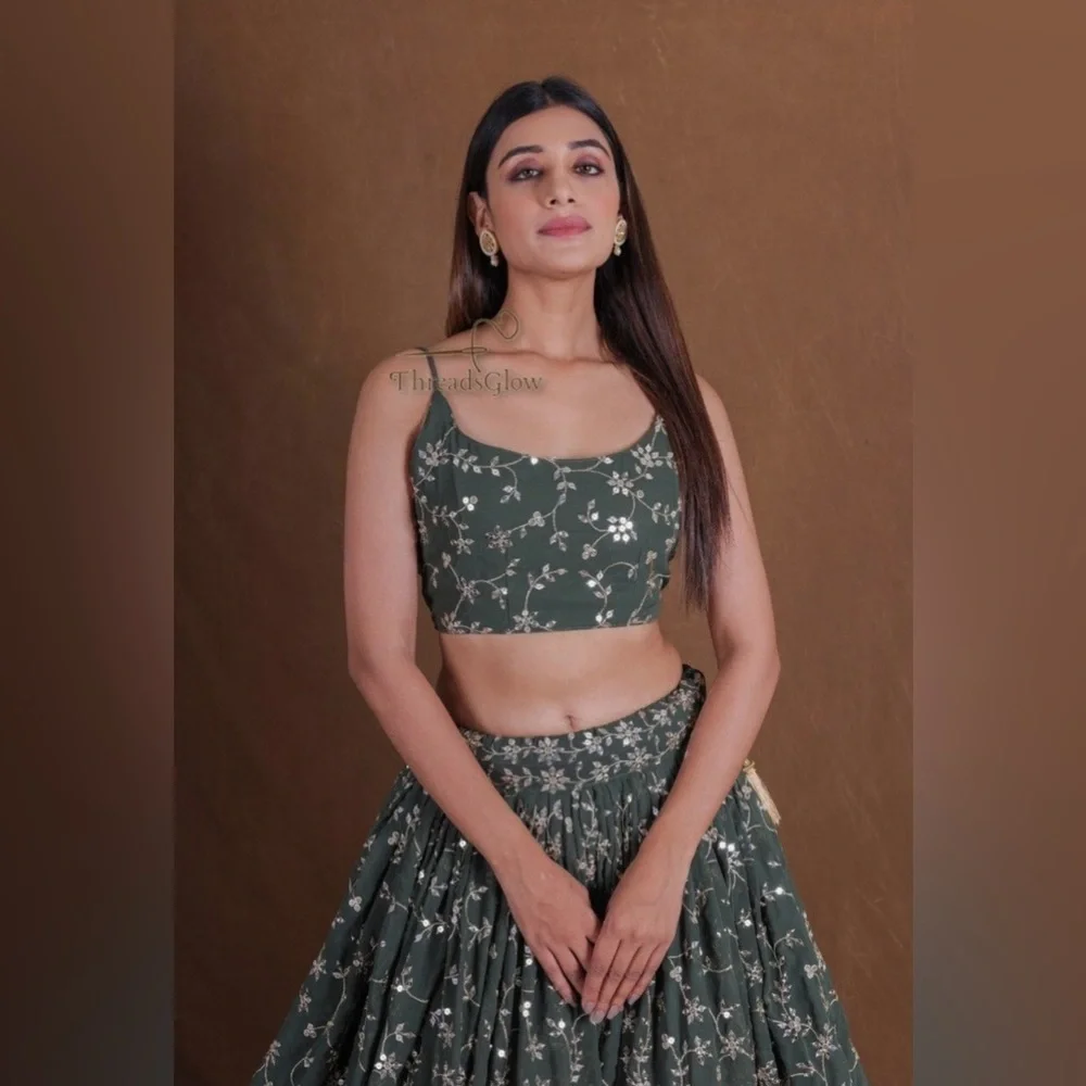 Embroidered Dark Green Women’s Lehenga Set - Picture 3 of 7